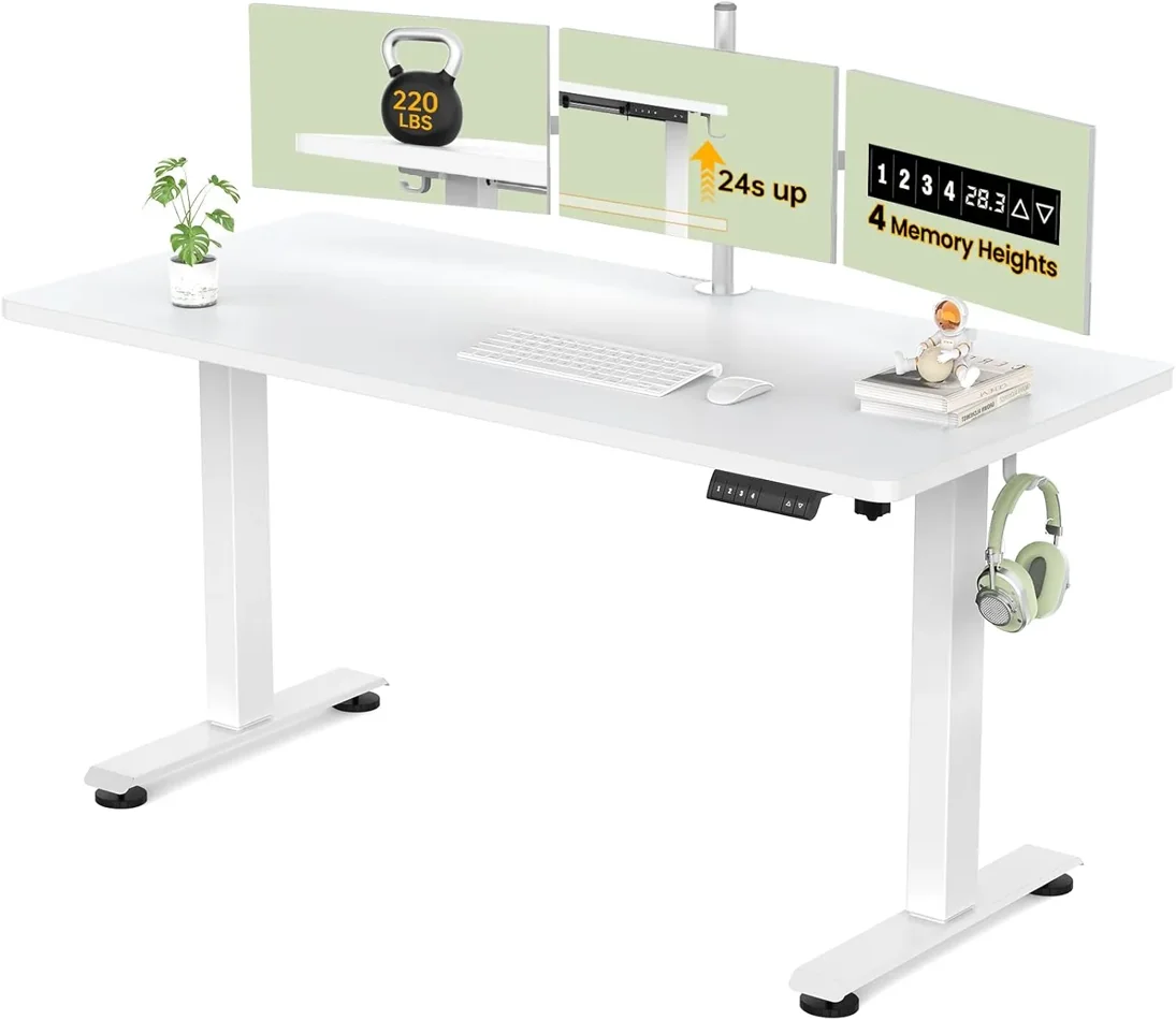 adjustable standing desk in a home office productivity setup
