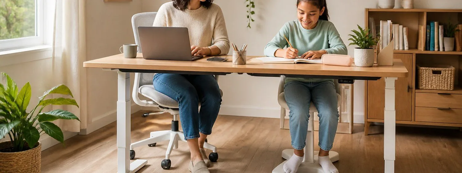 adjustable standing desk in a home office productivity setup