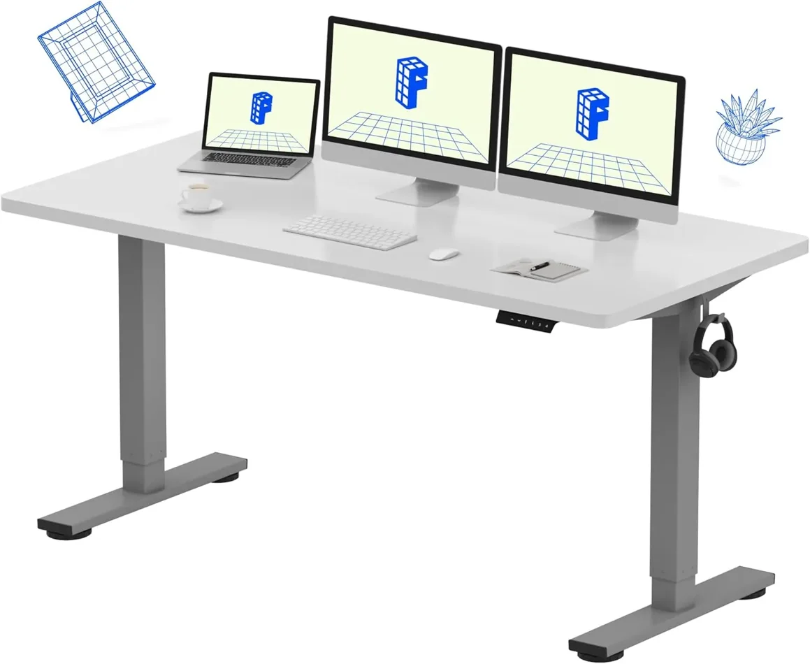 adjustable standing desk in a home office productivity setup