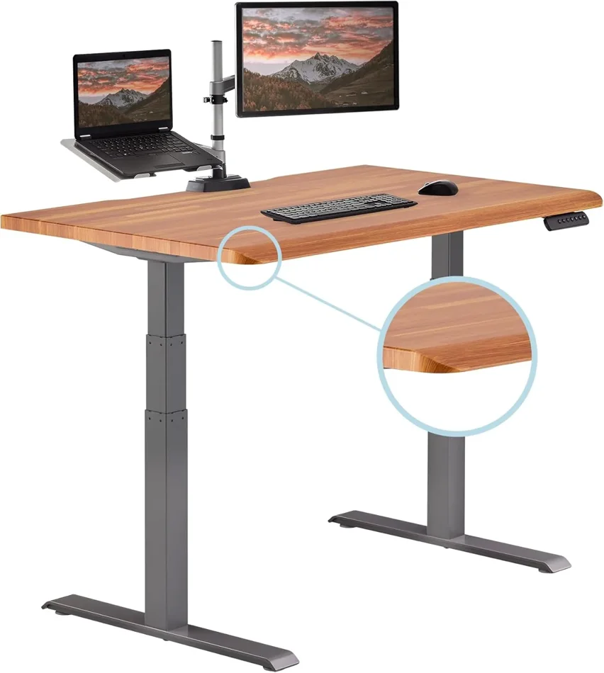 adjustable standing desk in a home office productivity setup
